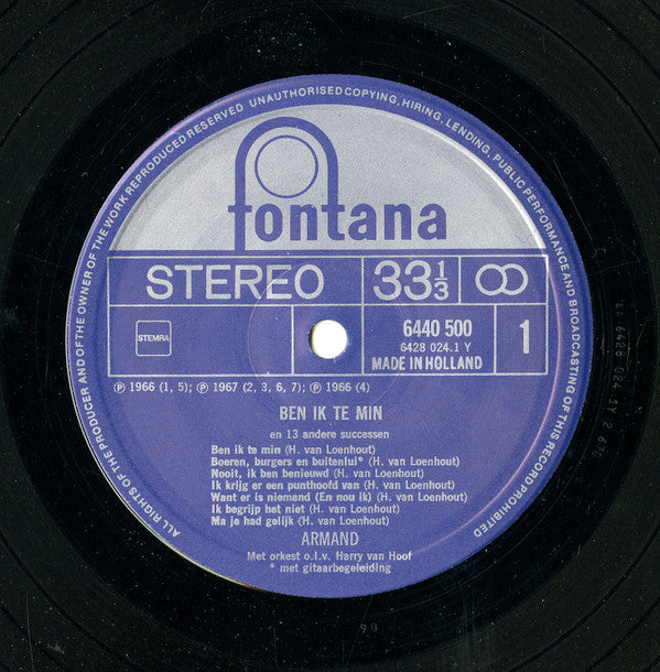 Armand : Ben Ik Te Min En 13 Andere Successen (LP, Comp, RE)