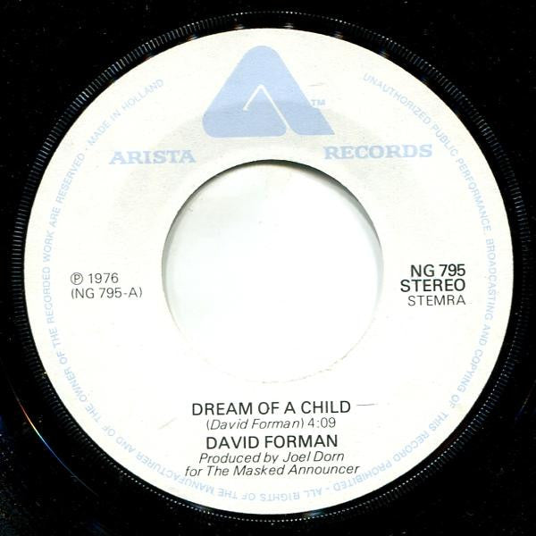 David Forman : Dream Of A Child (7", Single)