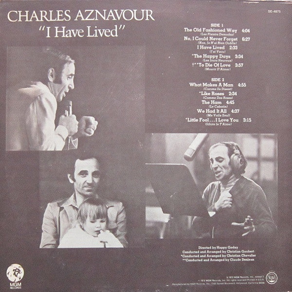 Charles Aznavour : I Have Lived (LP, Album)