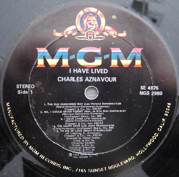 Charles Aznavour : I Have Lived (LP, Album)