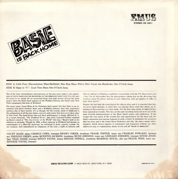 Count Basie Orchestra : Basie At Birdland (LP, Album, RE)