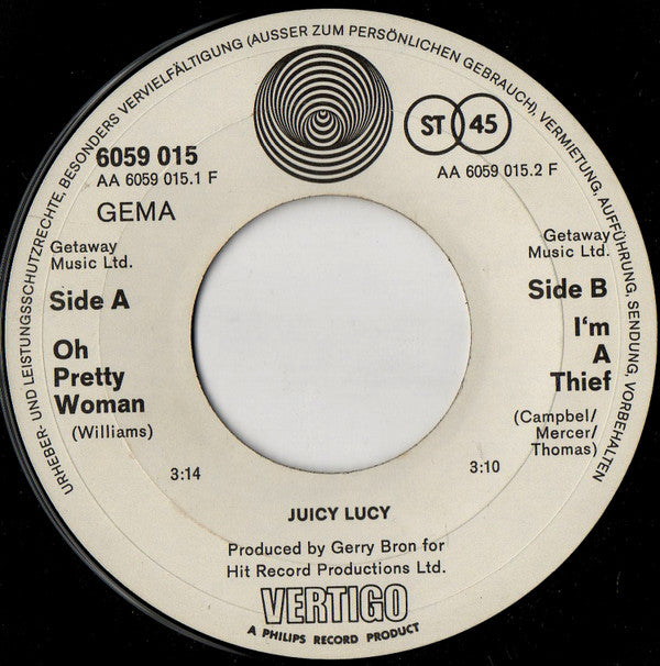 Juicy Lucy : Oh Pretty Woman / I'm A Thief (7", Single)