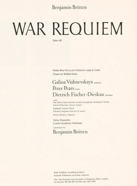 Benjamin Britten : War Requiem (2xLP, Mono + Box)
