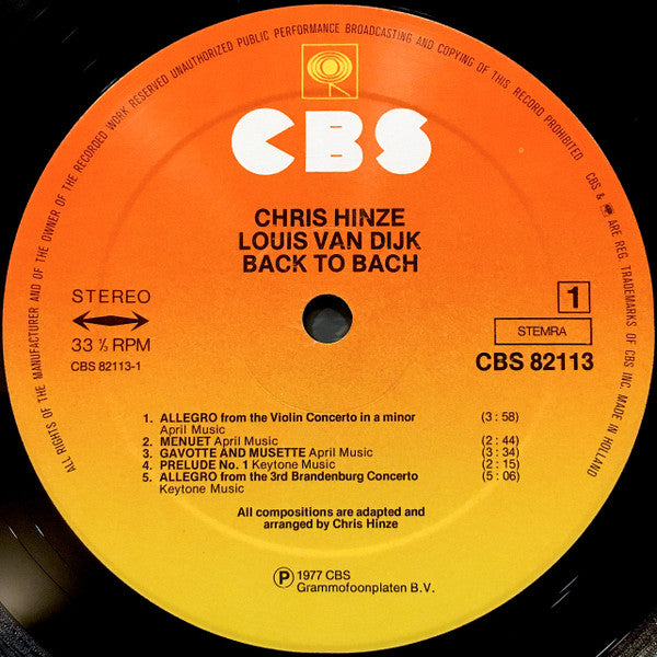 Chris Hinze, Louis van Dijk : Back To Bach - The Best Of The Bach Recordings (LP, Comp)