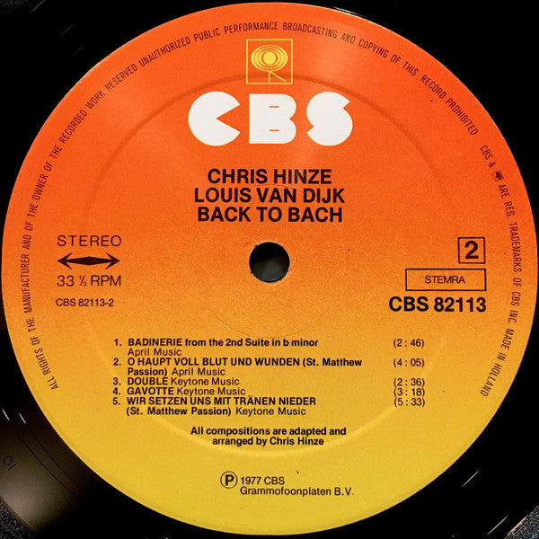 Chris Hinze, Louis van Dijk : Back To Bach - The Best Of The Bach Recordings (LP, Comp)