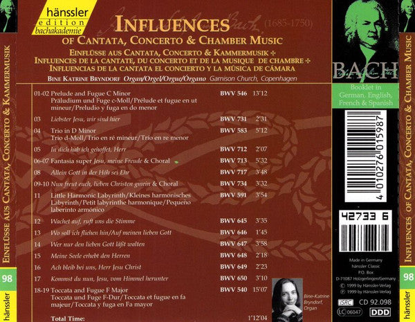 Johann Sebastian Bach, Bine Katrine Bryndorf : Influences Of Cantata, Concerto & Chamber Music (CD, Album)