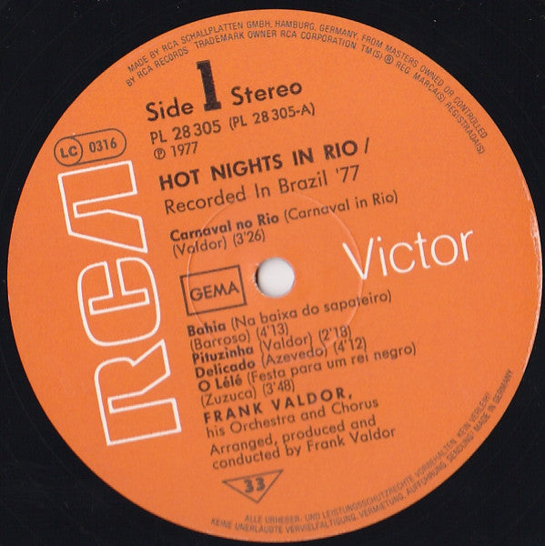 Chor Und Orchester Frank Valdor : Hot Nights In Rio (LP, Album)