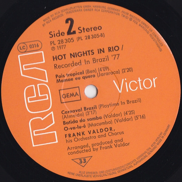 Chor Und Orchester Frank Valdor : Hot Nights In Rio (LP, Album)