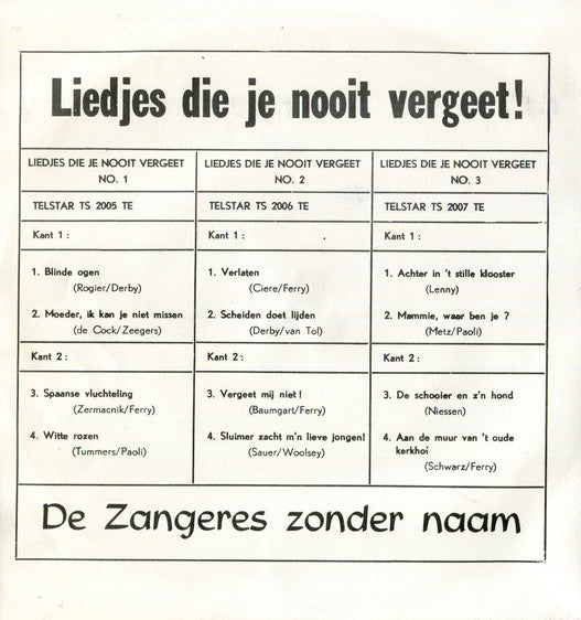 Zangeres Zonder Naam : Liedjes Die Je Nooit Vergeet 3 (7", EP, Mono)