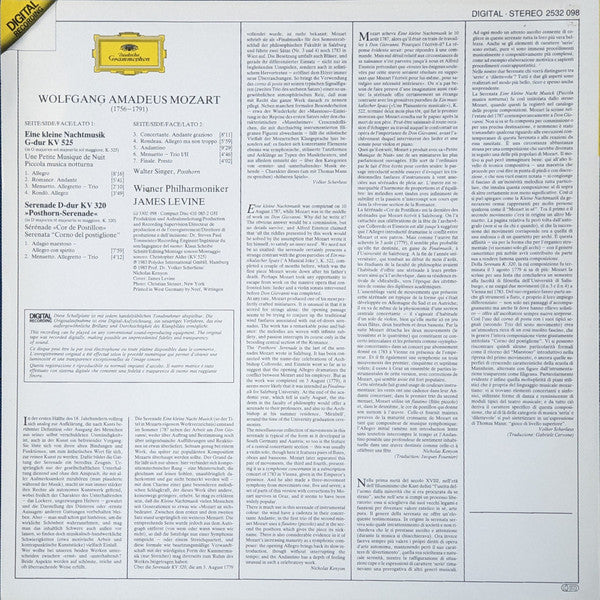 Wolfgang Amadeus Mozart, Wiener Philharmoniker · Levine* : Eine Kleine Nachtmusik · Posthorn-Serenade (LP, Album)