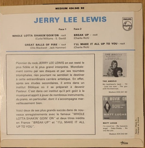 Jerry Lee Lewis : Whole Lotta Shakin' Goin' On (7", EP, Mono, RE)