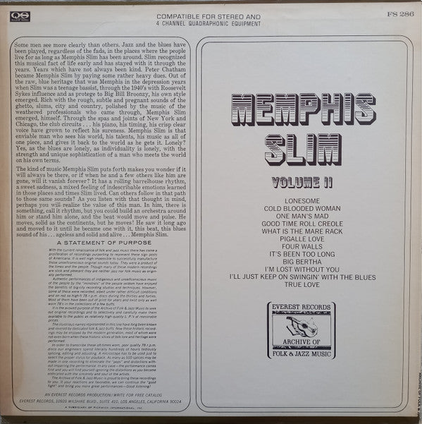 Memphis Slim : Volume II (LP, Quad, RE)
