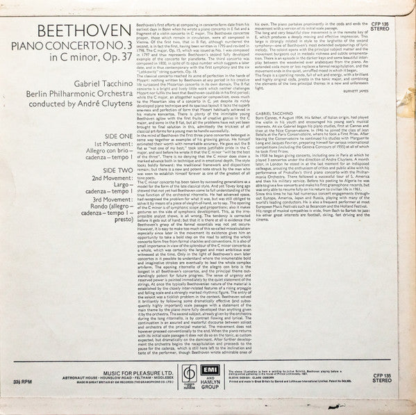 Ludwig van Beethoven / Gabriel Tacchino / André Cluytens / Berliner Philharmoniker : Beethoven Piano Concerto No. 3 (LP)