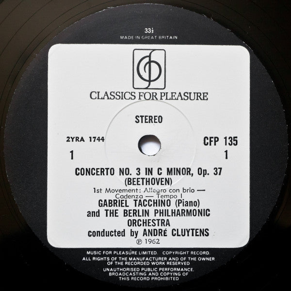 Ludwig van Beethoven / Gabriel Tacchino / André Cluytens / Berliner Philharmoniker : Beethoven Piano Concerto No. 3 (LP)