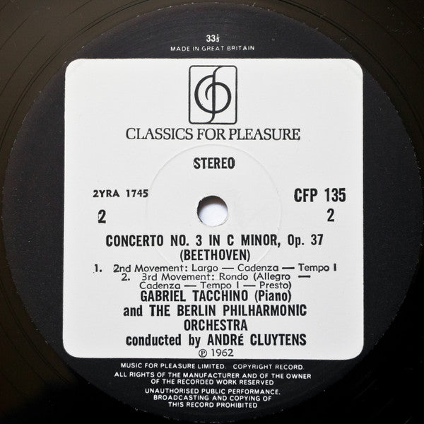 Ludwig van Beethoven / Gabriel Tacchino / André Cluytens / Berliner Philharmoniker : Beethoven Piano Concerto No. 3 (LP)