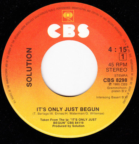 Solution (4) : ...It's Only Just Begun... (7", Single)