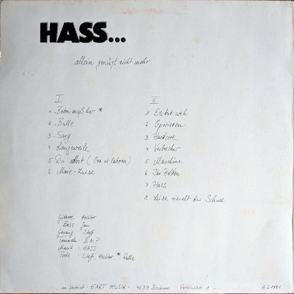 Hass...* : ...Allein Genügt Nicht Mehr (LP, Album)