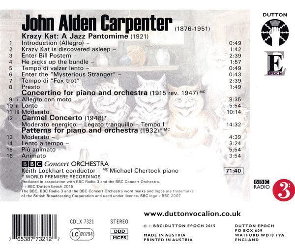 John Alden Carpenter, BBC Concert Orchestra, Keith Lockhart, Michael Chertock : Krazy Kat / Concertino For Piano And Orchestra (CD, Album)