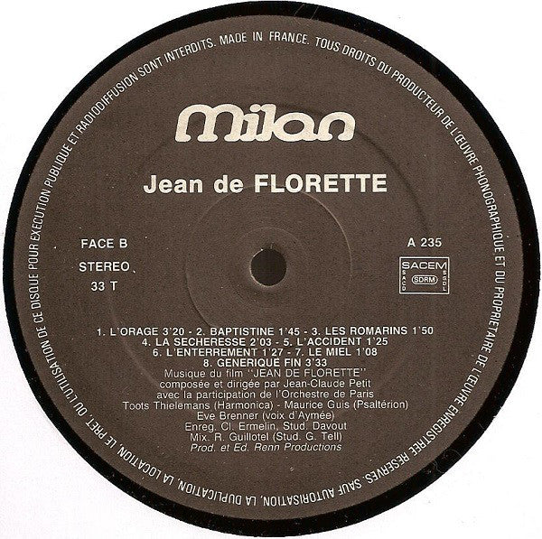 Jean-Claude Petit : Jean De Florette (Bande Originale Du Film) (LP, Album)