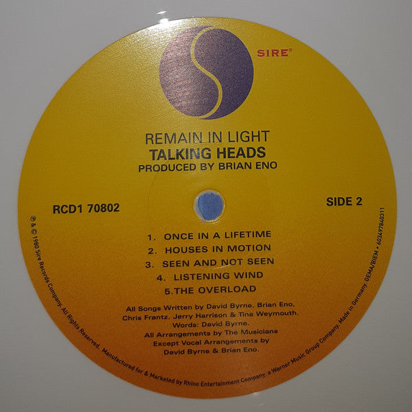 Talking Heads : Remain In Light  (LP, Album, RE, Whi)