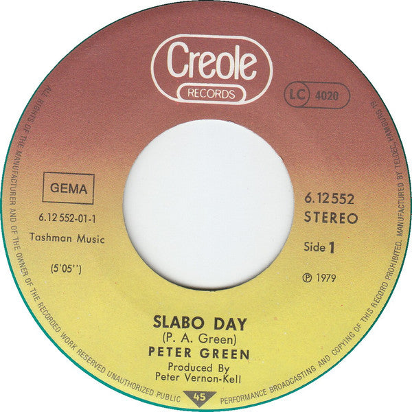 Peter Green (2) : Slabo Day / In The Skies (7", Gre)