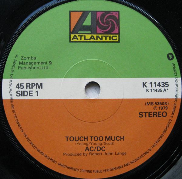 AC/DC : Touch Too Much (7", Single)