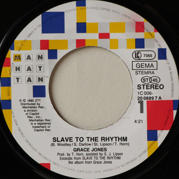 Grace Jones : Slave To The Rhythm (7", Single)