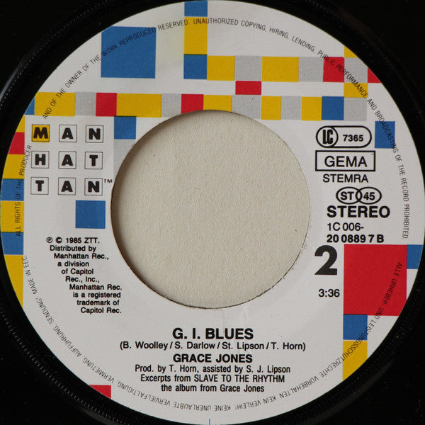 Grace Jones : Slave To The Rhythm (7", Single)