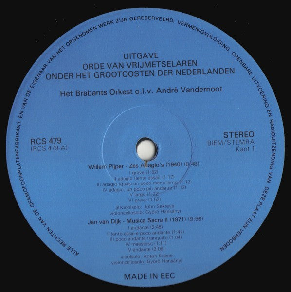 Het Brabants Orkest : Willem Pijper - Zes Adagio's / Jan van Dijk - Musica Sacra I - II - III (LP)