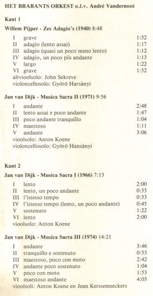 Het Brabants Orkest : Willem Pijper - Zes Adagio's / Jan van Dijk - Musica Sacra I - II - III (LP)