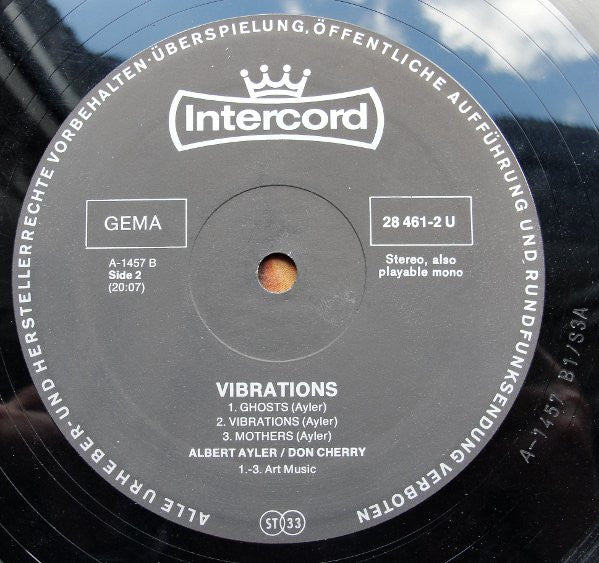 Albert Ayler And Don Cherry : Vibrations (LP, Album, RE)