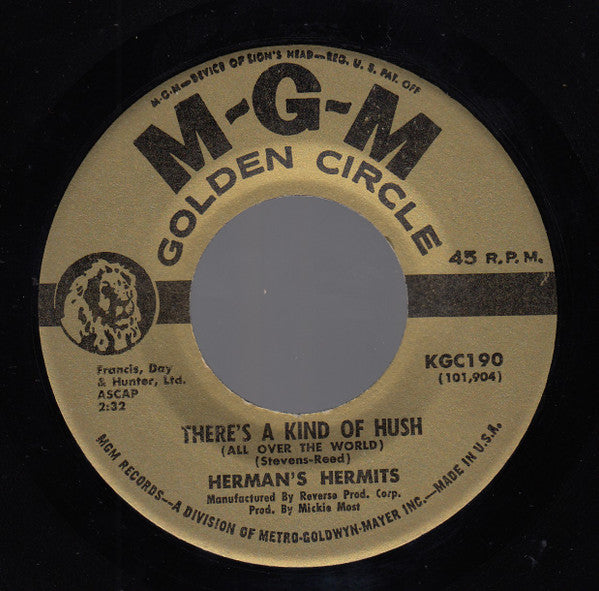 Herman's Hermits : There's A Kind Of Hush (All Over The World) / No Milk Today (7", Single, RE)