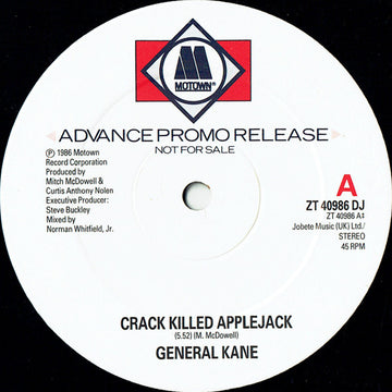 General Kane : Crack Killed Applejack (12", Single, Promo)