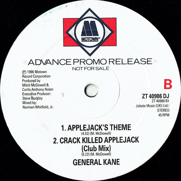 General Kane : Crack Killed Applejack (12", Single, Promo)