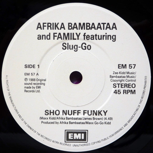 Afrika Bambaataa & Family featuring Slug-Go : Sho Nuff Funky (7", Single, Whi)