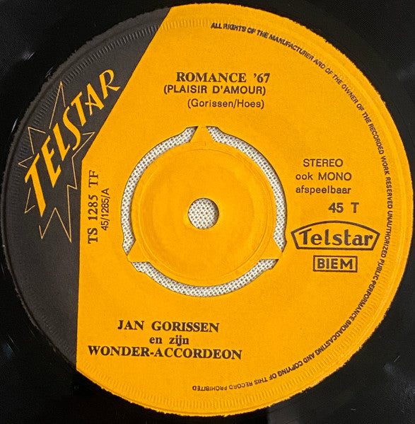 Jan Gorissen : Romance '67 (Plaisir D'amour) (7", Single)