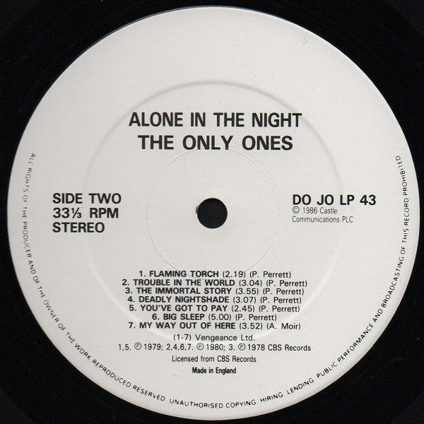The Only Ones : Alone In The Night (LP, Comp)