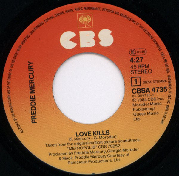 Freddie Mercury : Love Kills (7", Single)