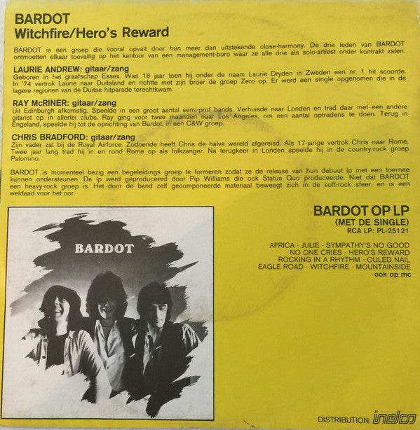 Bardot (3) : Witchfire (7", Single)