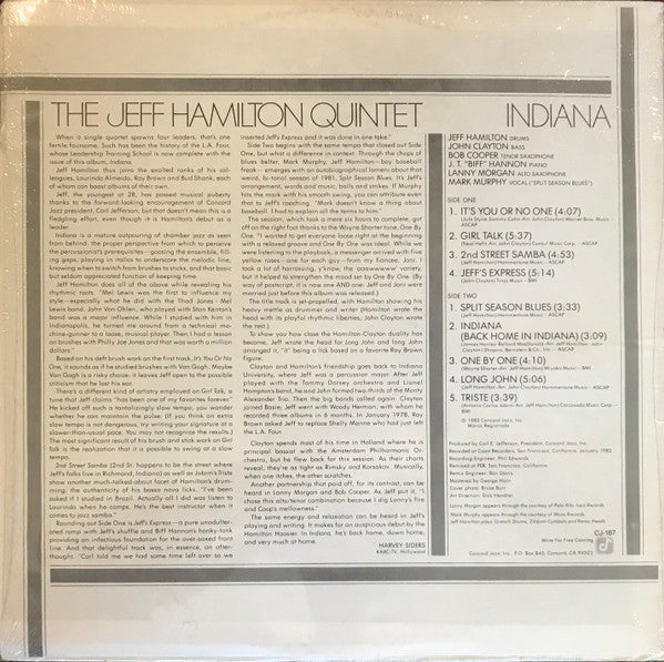 The Jeff Hamilton Quintet : Indiana (LP, Album)