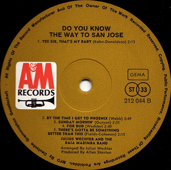 Julius Wechter And The Baja Marimba Band : Do You Know The Way To San Jose? (LP, Album)