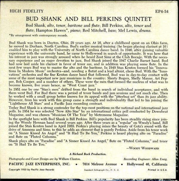 Bud Shank And Bill Perkins Quintet : Bud Shank And Bill Perkins Quintet (7", EP)