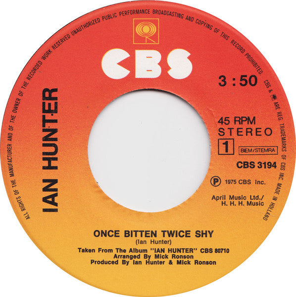 Ian Hunter : Once Bitten Twice Shy (7", Single)