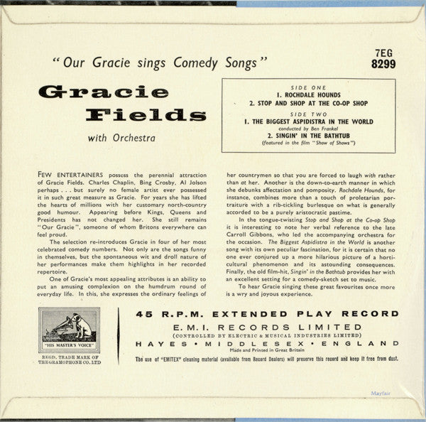 Gracie Fields : Our Gracie Sings Comedy Songs (7", EP)
