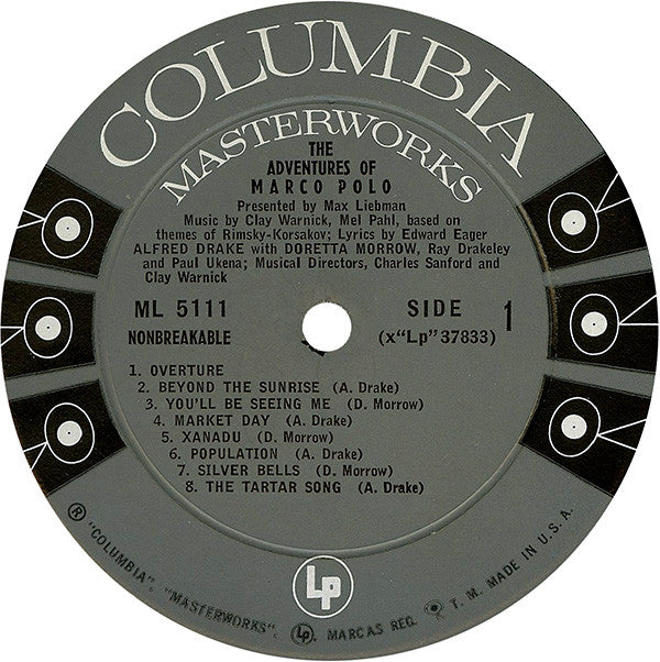 Max Liebman Presents Alfred Drake With Doretta Morrow : The Adventures Of Marco Polo (LP, Album)