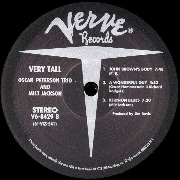 The Oscar Peterson Trio With Milt Jackson : Very Tall (LP, Album, RE, 180)