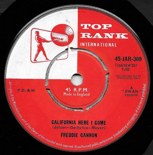 Freddy Cannon : California Here I Come (7")