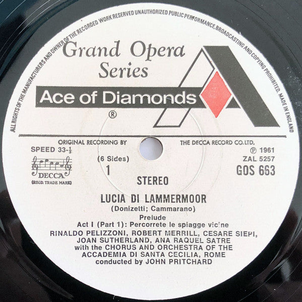 Gaetano Donizetti - Joan Sutherland, Renato Cioni, Robert Merrill, Cesare Siepi, Orchestra Dell'Accademia Nazionale di Santa Cecilia Conducted By John Pritchard : Lucia Di Lammermoor (3xLP, Album + Box)