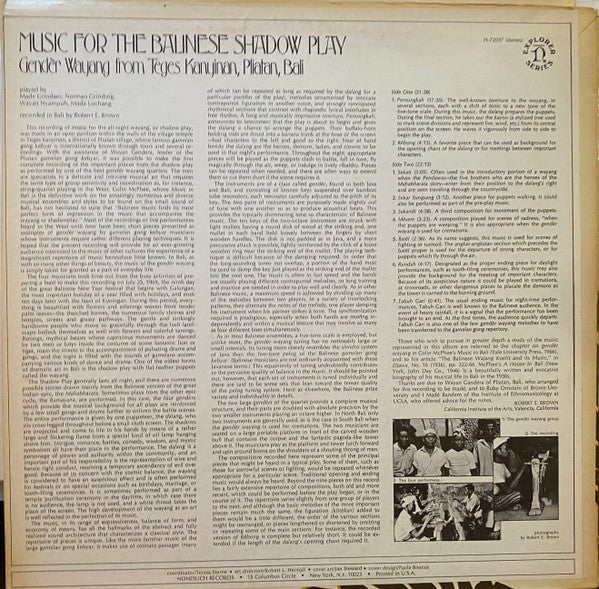 Gendèr Wayang : Music For The Balinese Shadow Play (LP, Album, RE)