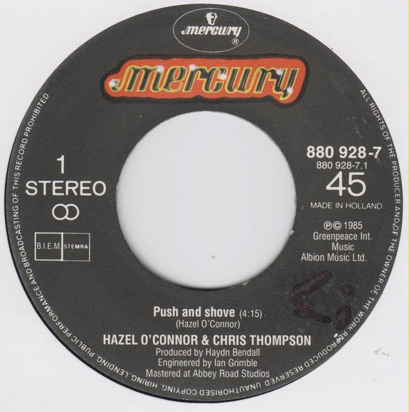 Hazel O'Connor / Chris Thompson : Push & Shove (7", Single)
